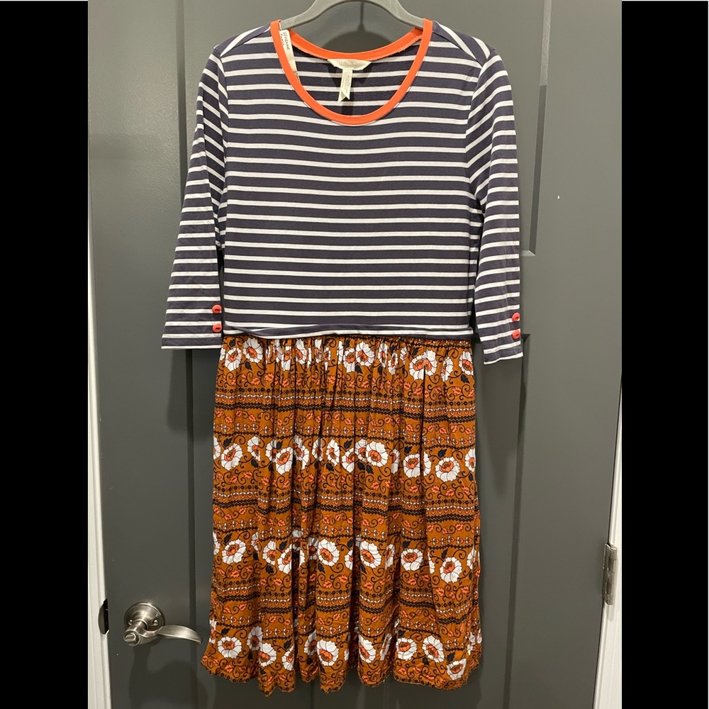 Matilda Jane winsome dress S orange gray stripe